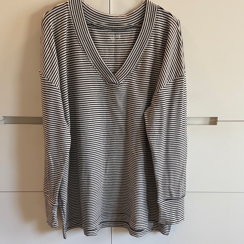 LOFT Black and White Striped Knit Top XL